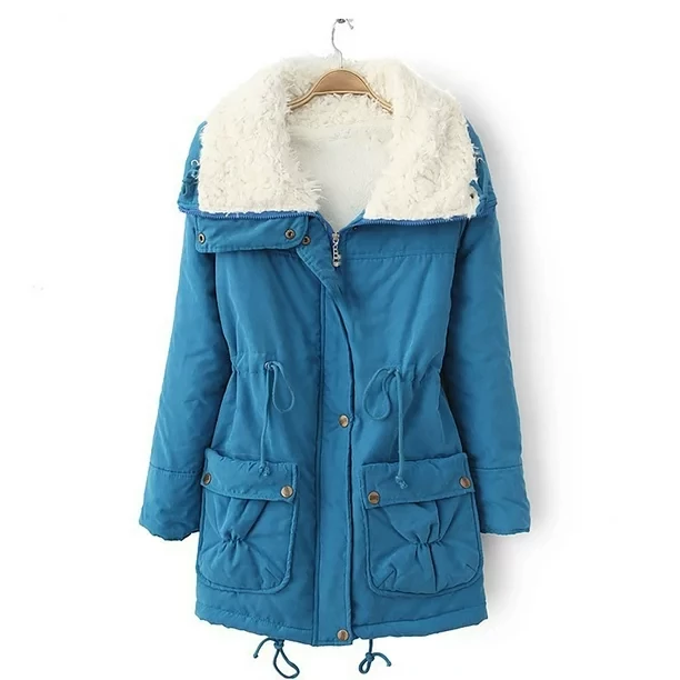 Winter Clearance! Feltree Long Sleeve Hoodless Casual Outwear Jackets Women Buttons Long Sleeve Solid Pockets Coat Plus Fleece Jacket Outwear Top Blue XXXL