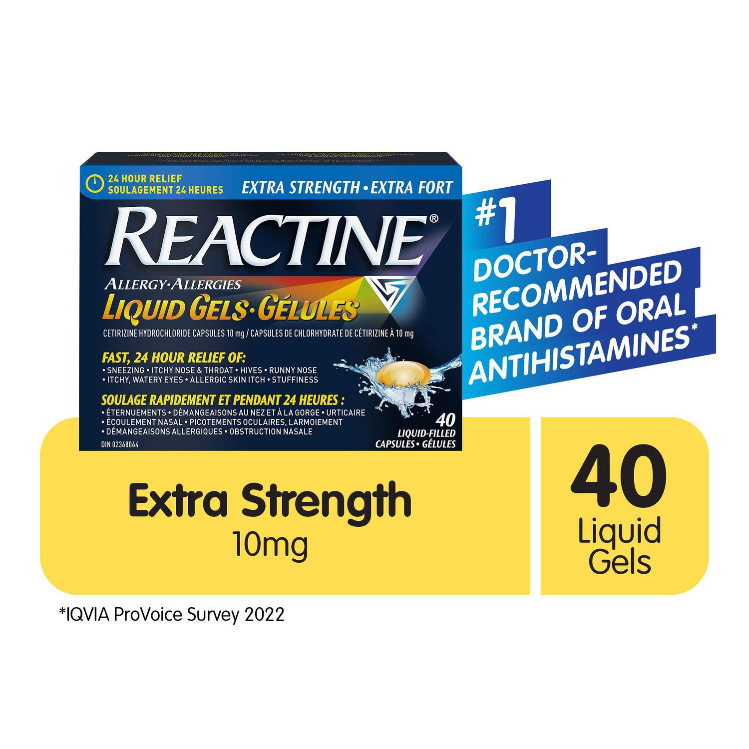 Reactine Extra Strength Antihistamine Liquid Gel Pills - 10mg Cetirizine Hydrochloride - Allergy Relief Medicine - 40 Count
