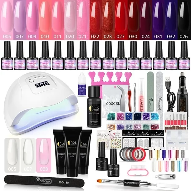3 colors polygel + 15pcs UV gel polish set Complete with 80W UV lamp for nail design nail extensions